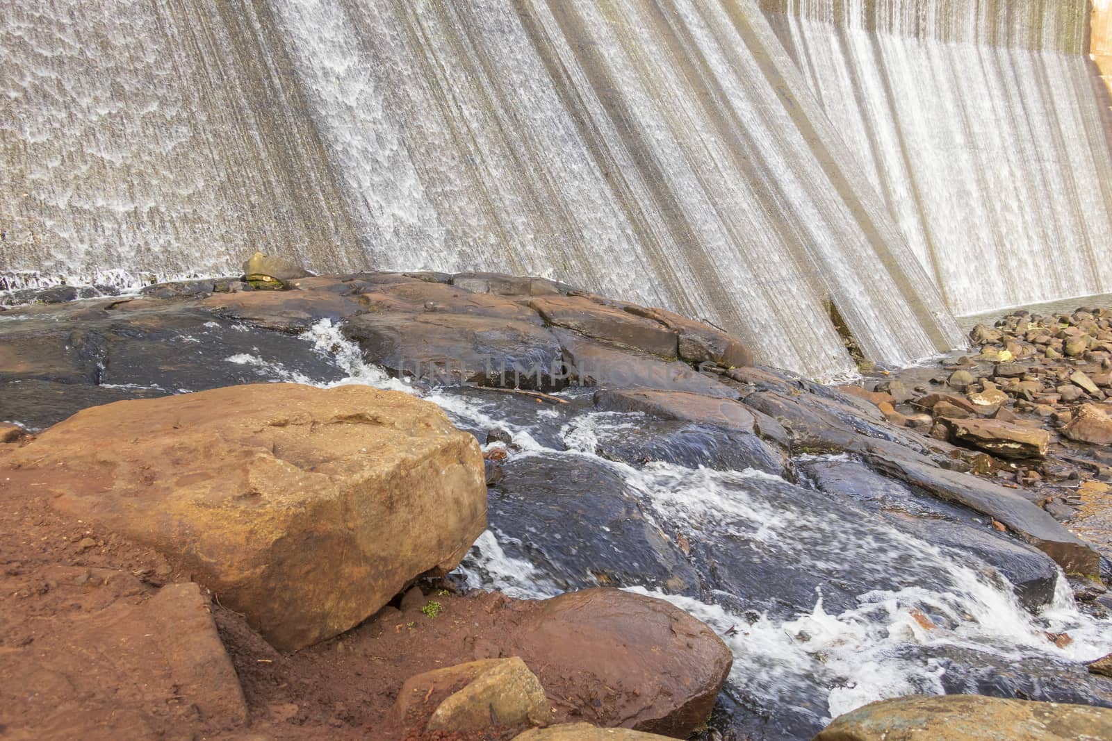 The reservoir wall at Lake Canobolas in Orange in regional New South Wales in Australia