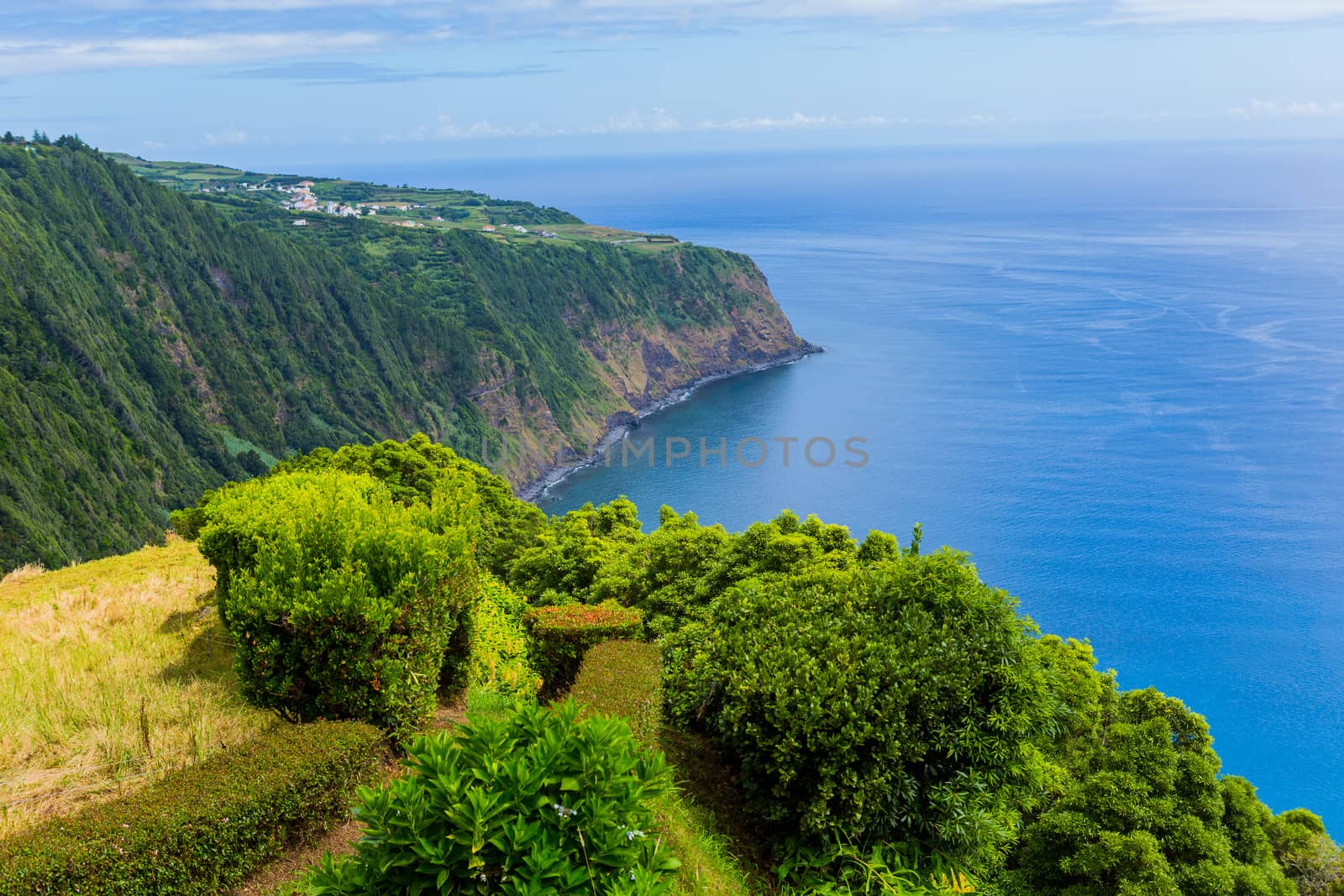 Northeast of the island of Sao Miguel in the Azores. Viewpoint of Ponta do Sossego. Amazingly point of interest in a major holiday destination of Portugal.