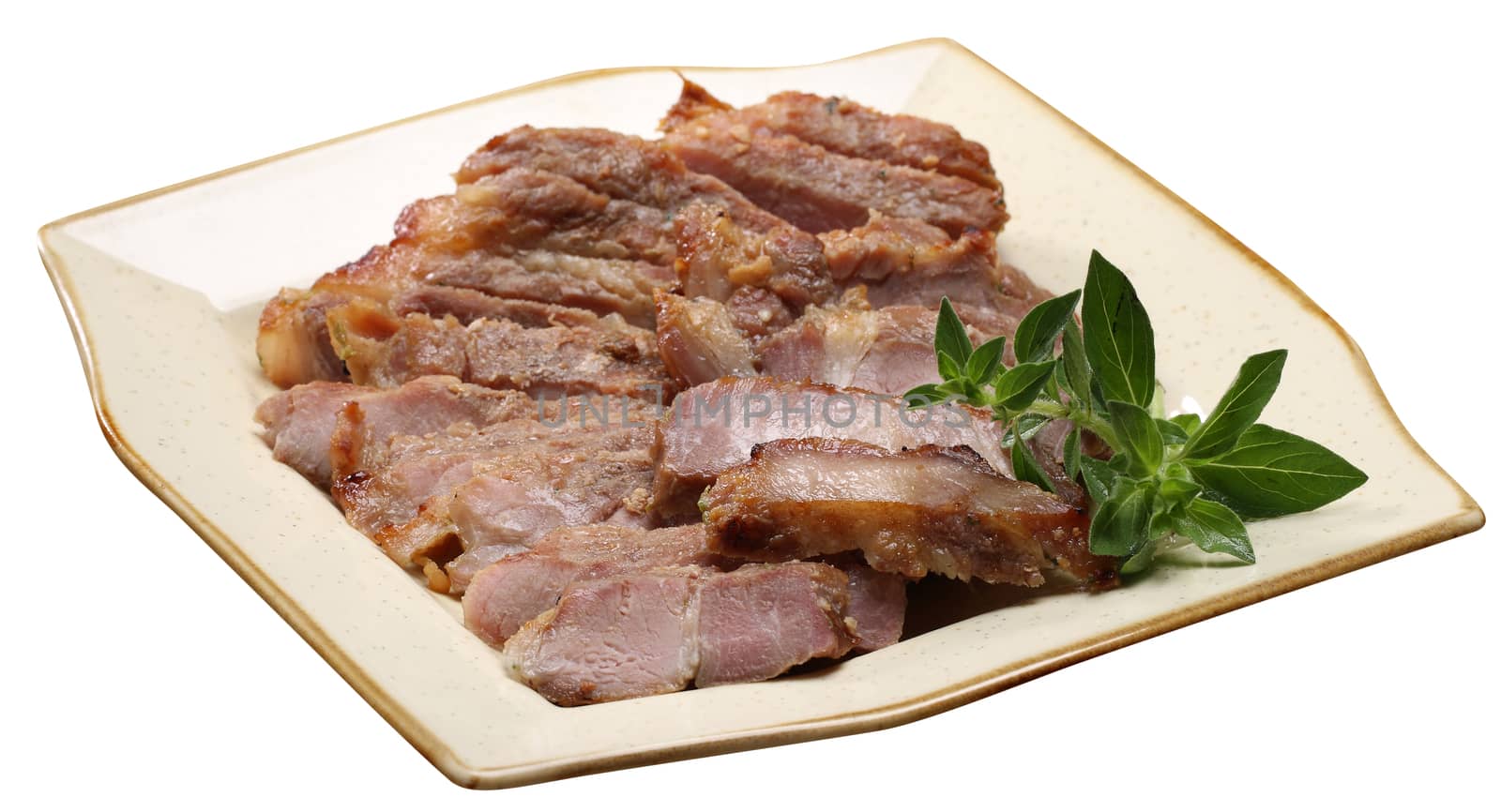 Grilled Pork isolated on white background with clipping path