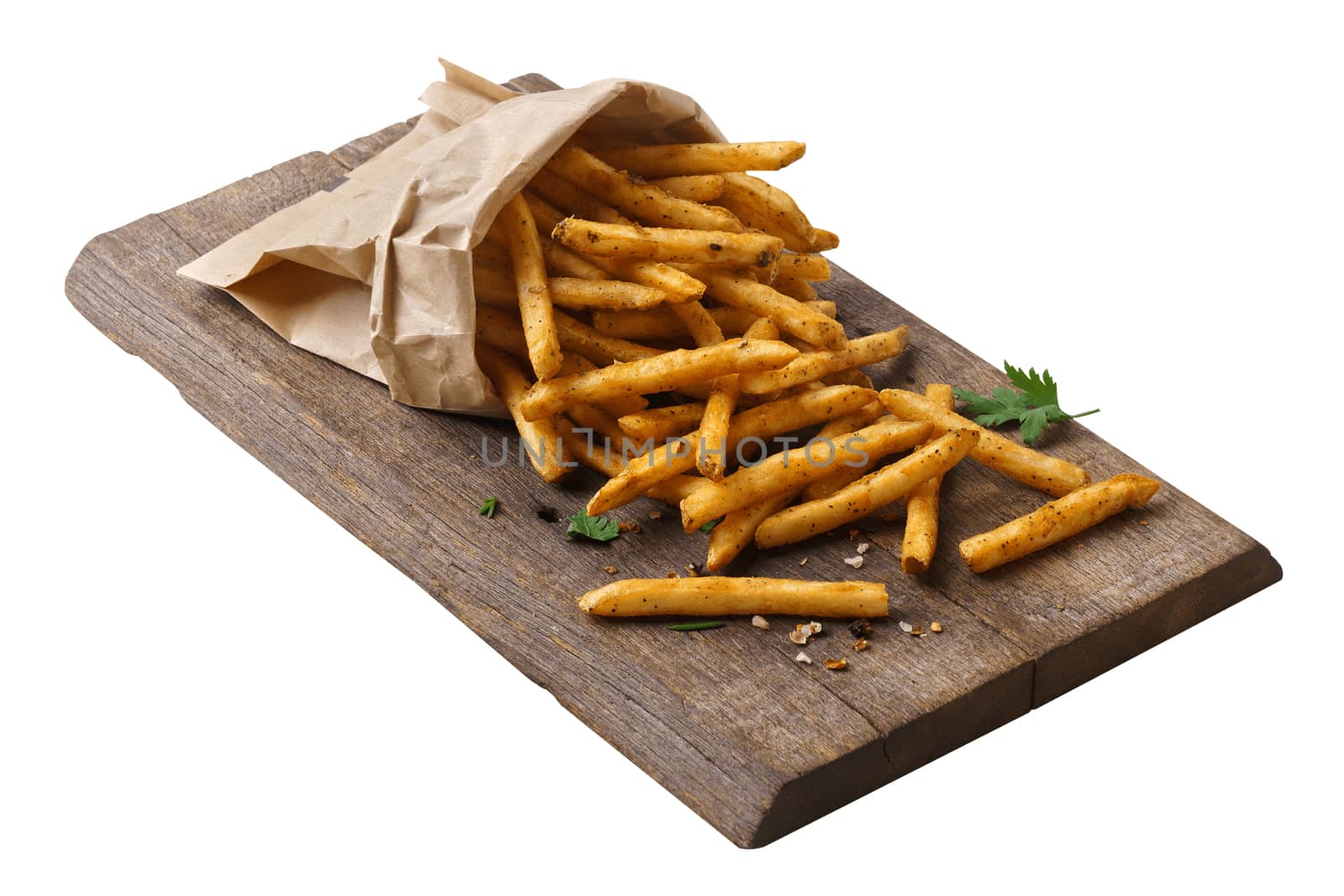 Crispy French Fries isolated on white background with clipping path by uphotopia