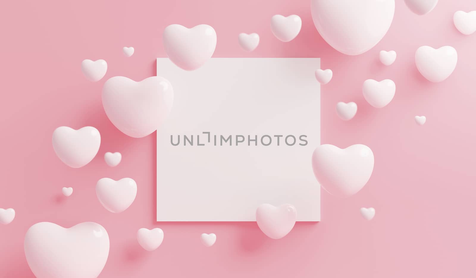 White heart with blank frame on pink background with copy space  by Myimagine