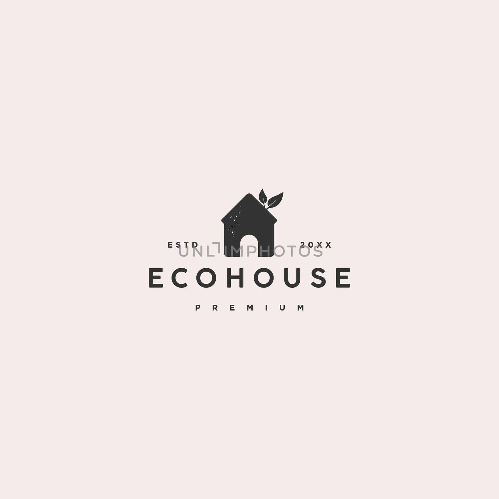 house with leaf logo. vintage hipster concept of nature home vector elements stock illustration.