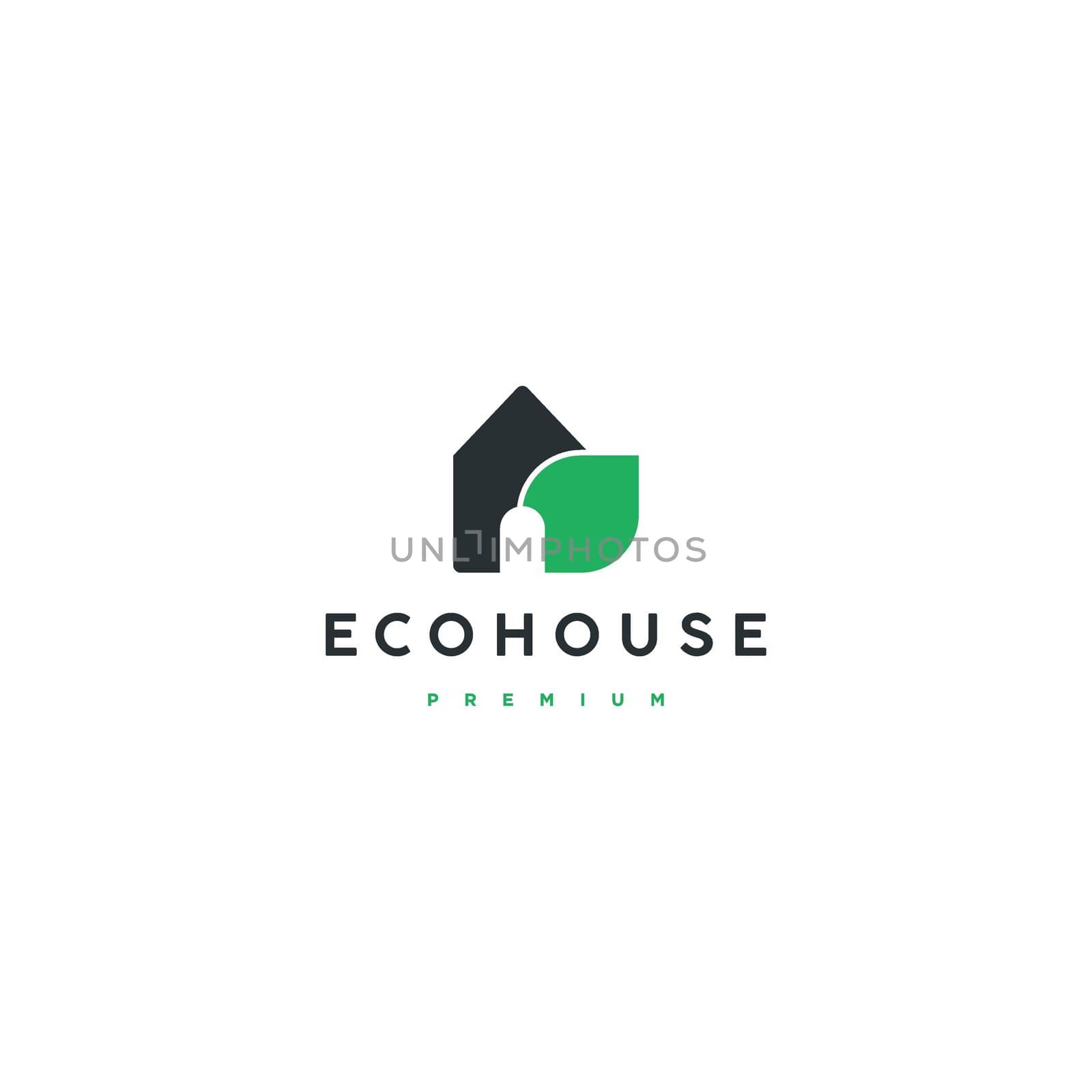 simple house with leaf logo. nature home vector icon stock illustration by IreIru