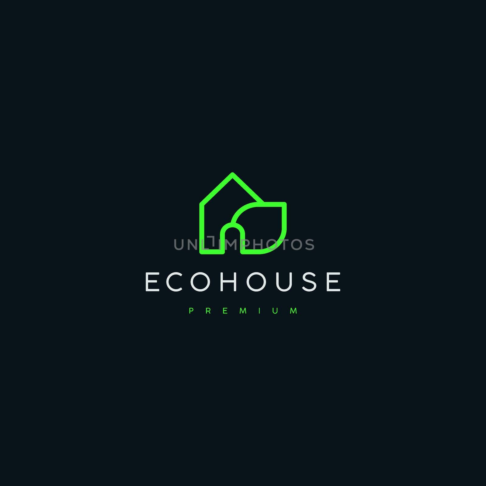 simple green home logo with line art concept. nature alphabet vector elements stock illustration.