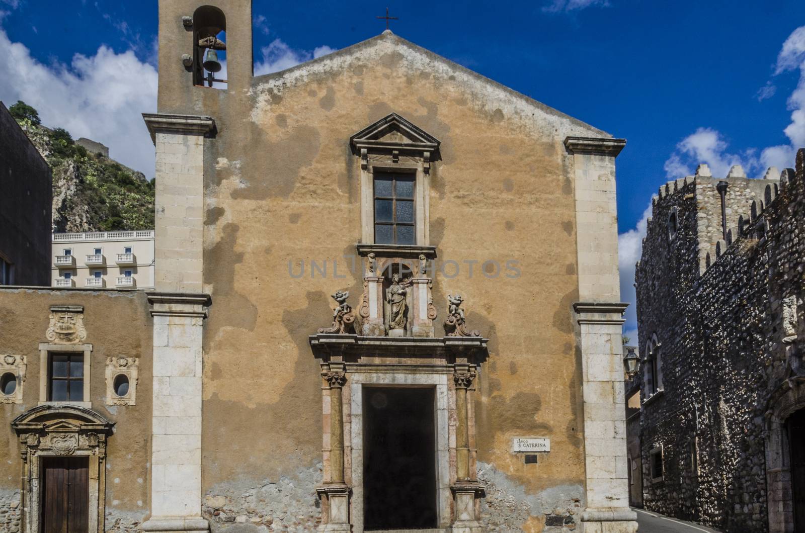 Close-up of the facade of st caterina church in taormina sicily