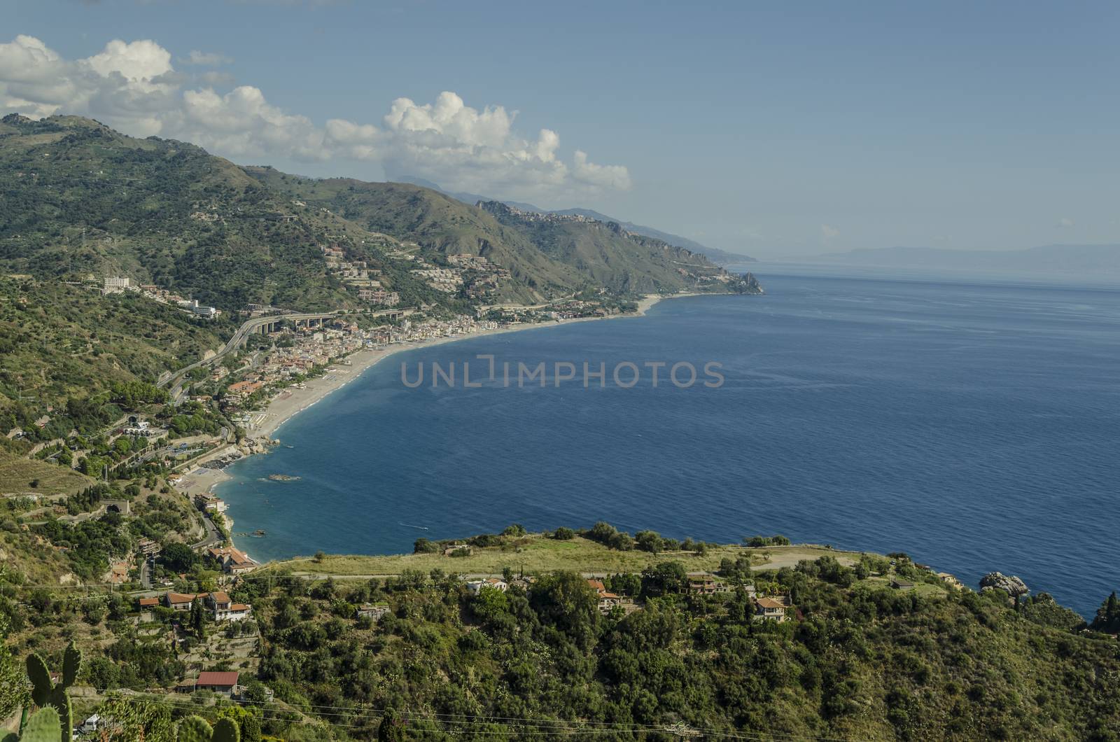 Panoramic view of the Sicilian coastline and neighboring territory