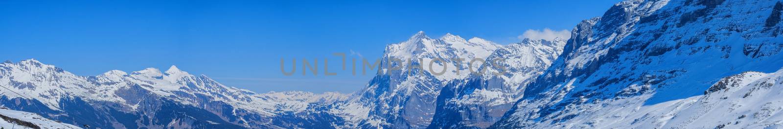 Panoramic view of the Alps mountains in Switzerland.