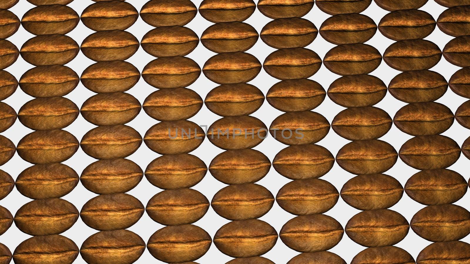 Roasted coffee beans background with copy space for text and advertisements. Coffee beans are healthy for human brain and nervous system. 3D rendering