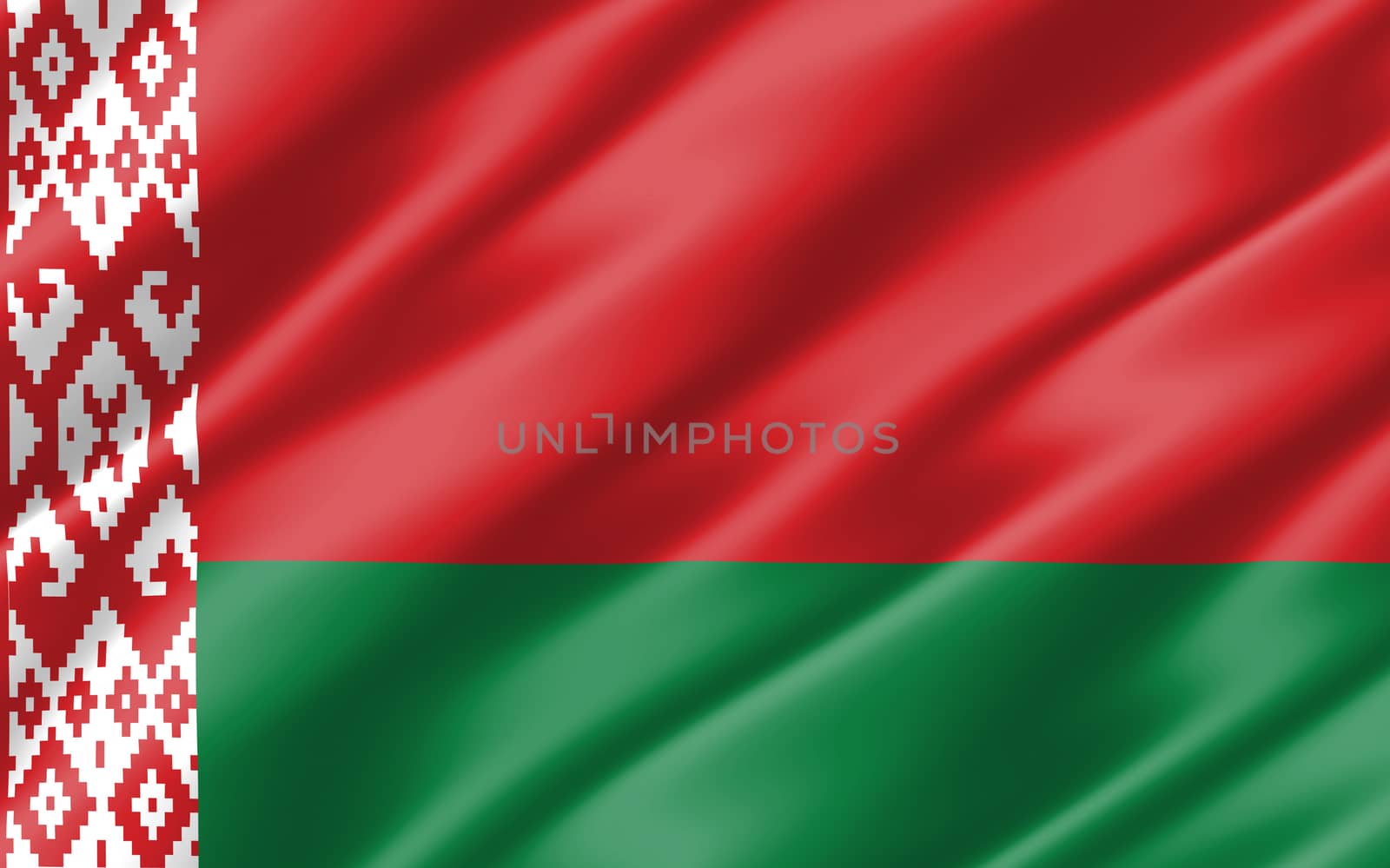 Silk wavy flag of Belarus graphic. Wavy Belarusian flag illustration. Rippled Belarus country flag is a symbol of freedom, patriotism and independence. by Skylark