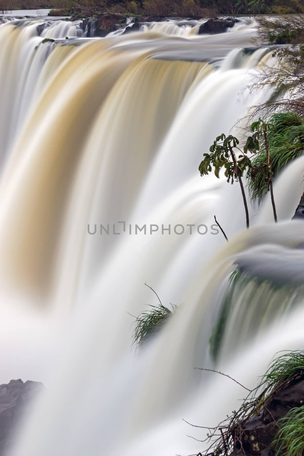 A detail of the Iguazu waterfall in Argentina with blurred motion