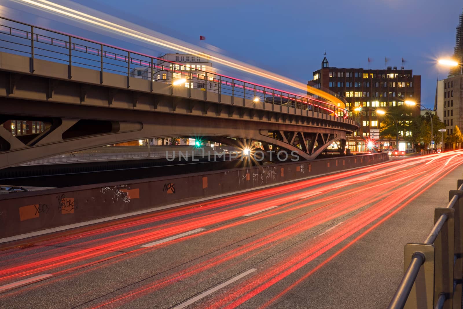 Light traces from cars and the subway