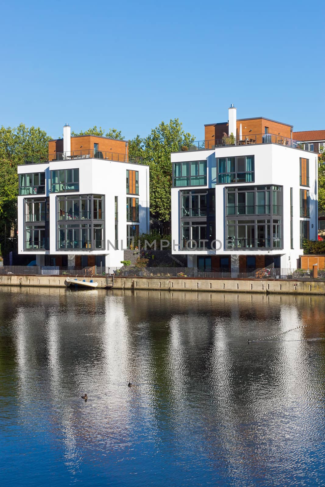 New residential houses at the water in Hamburg