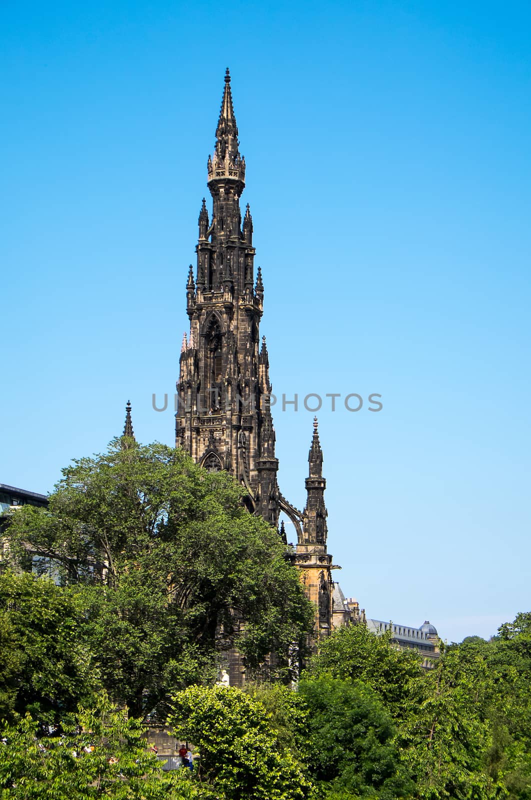The spire of the Scott Monument in Edinburgh, Scotland