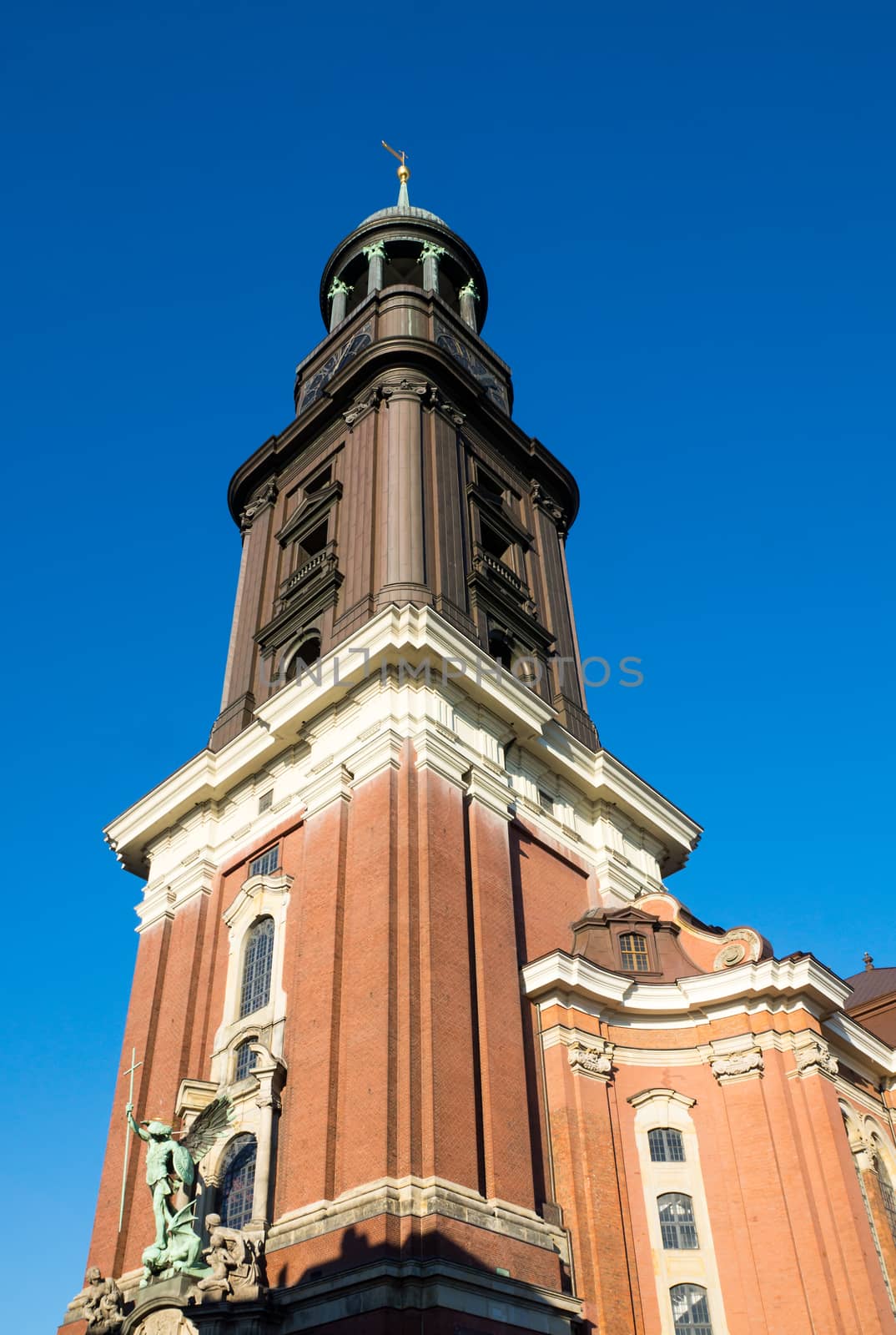 The tower of the famous St. Michael church in Hamburg, Germany
