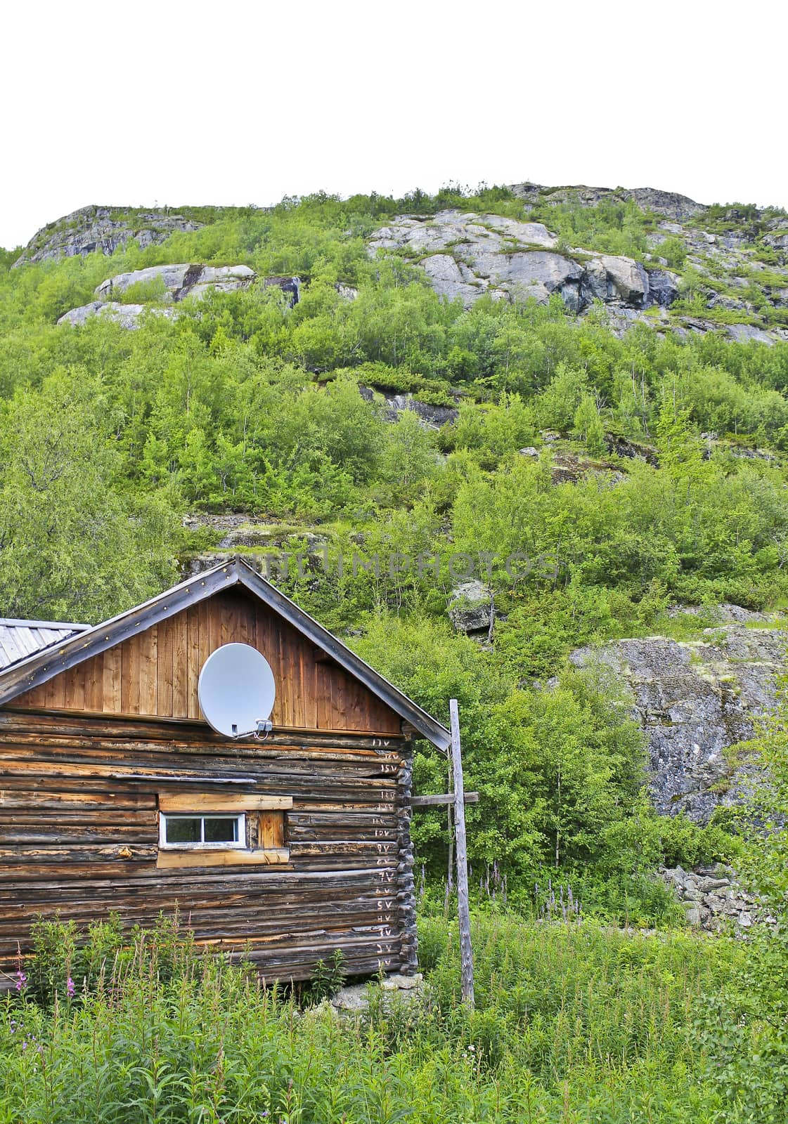 Old brown wooden cabin hut in Hemsedal, Norway. by Arkadij