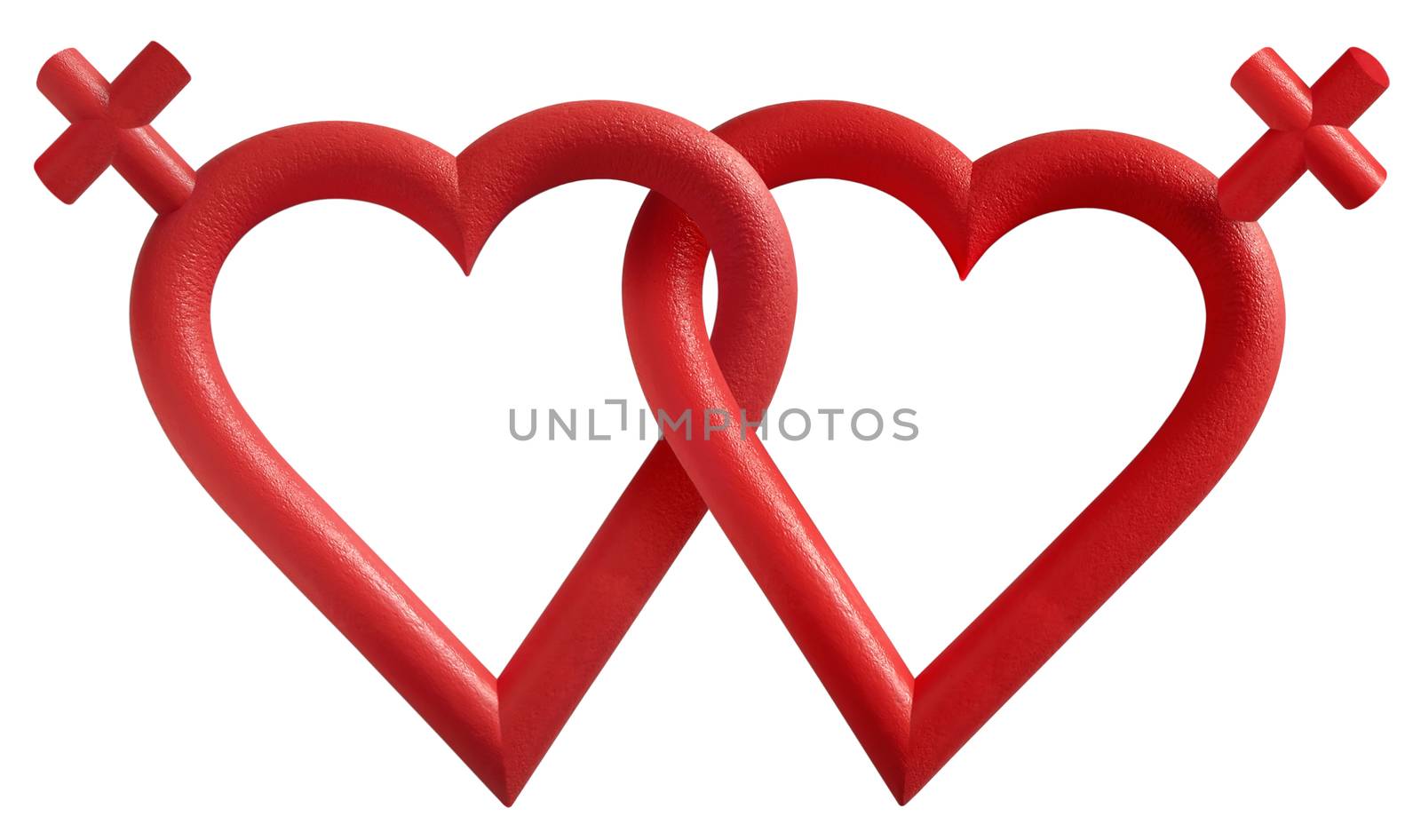 Lesbian couple represented by two interlocking hearts and female symbols