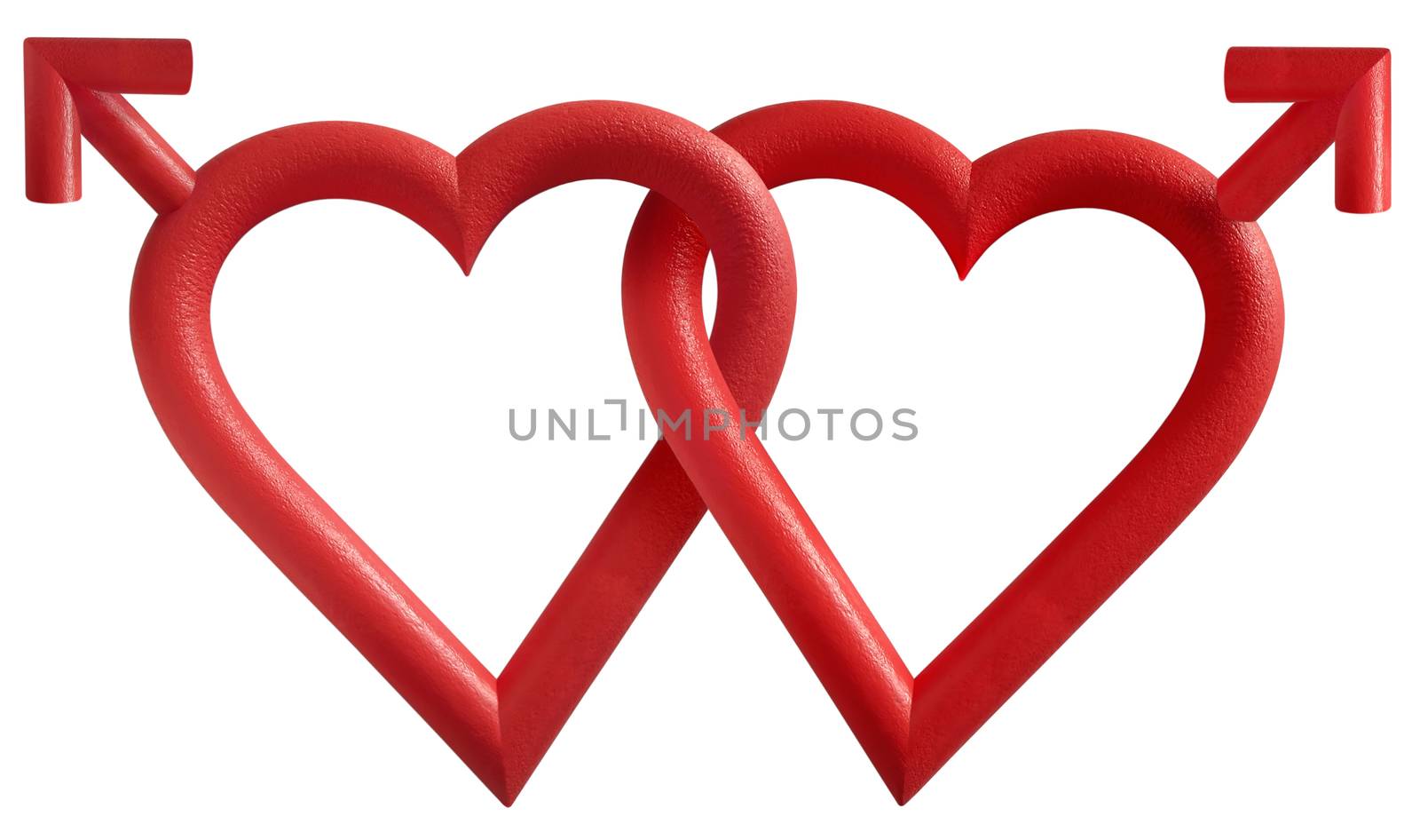 Gay couple represented by two interlocking hearts and male symbols
