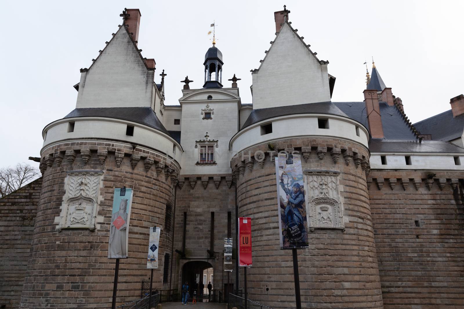 Nantes, France: 22 February 2020: Entrance to Castle of the Dukes of Brittany