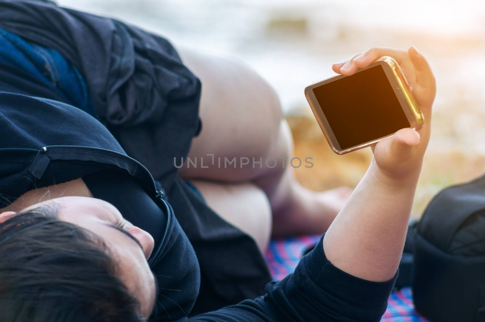 Social network and internet connection concept, Women with smart phone mobile on blurred background