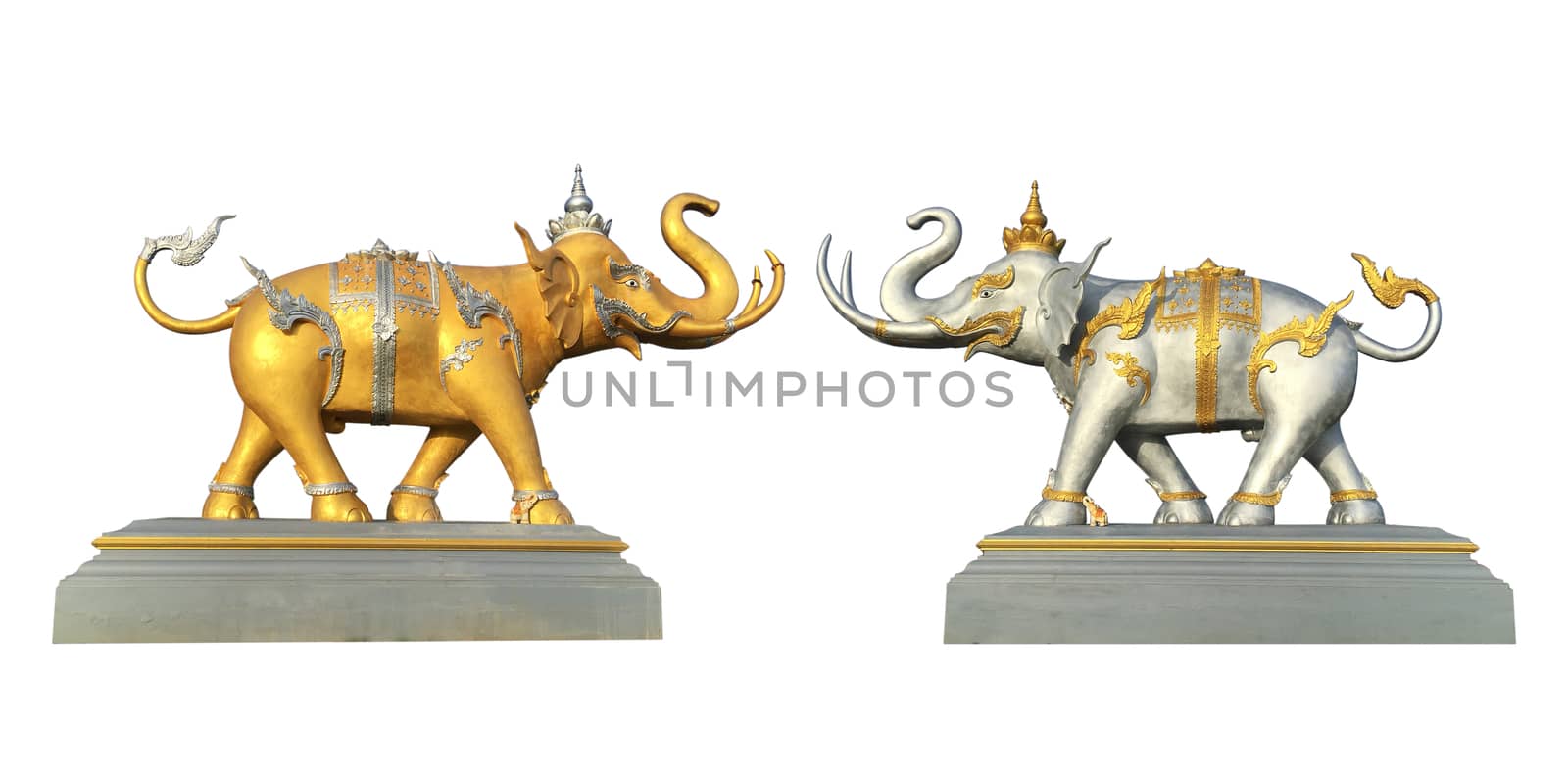 Elephant statue, isolated on white background, Public in thailand