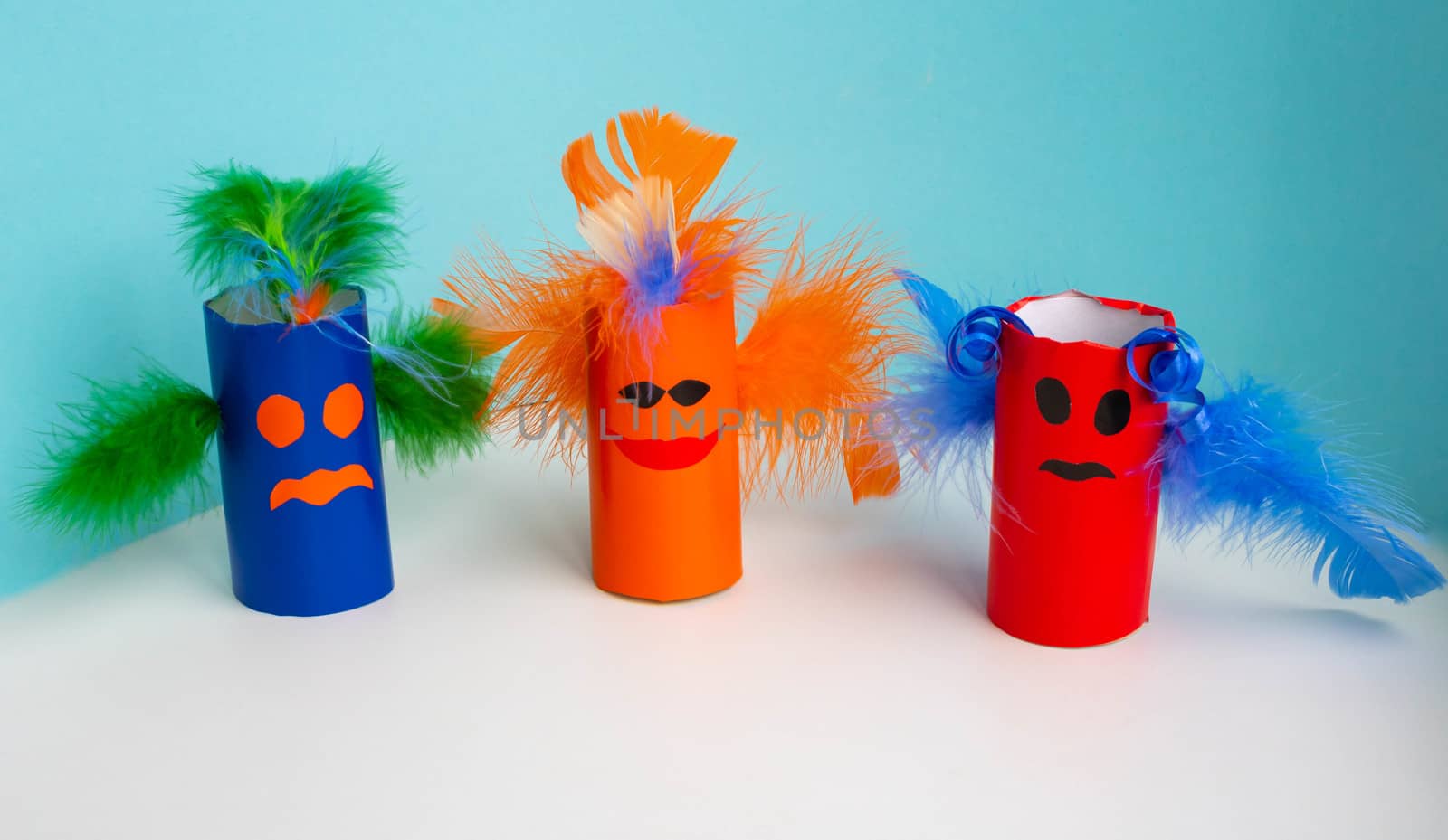 The concept of Halloween, carnival and New year .Jewelry-monsters from a roll of toilet paper. Simple crafts, creative idea, DIY. ECO-friendly re-use of coils by lapushka62