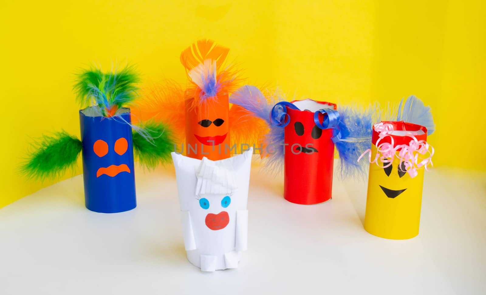The concept of Halloween, carnival and New year .Jewelry-monsters from a roll of toilet paper. Simple crafts, creative idea, DIY. ECO-friendly re-use of coils by lapushka62