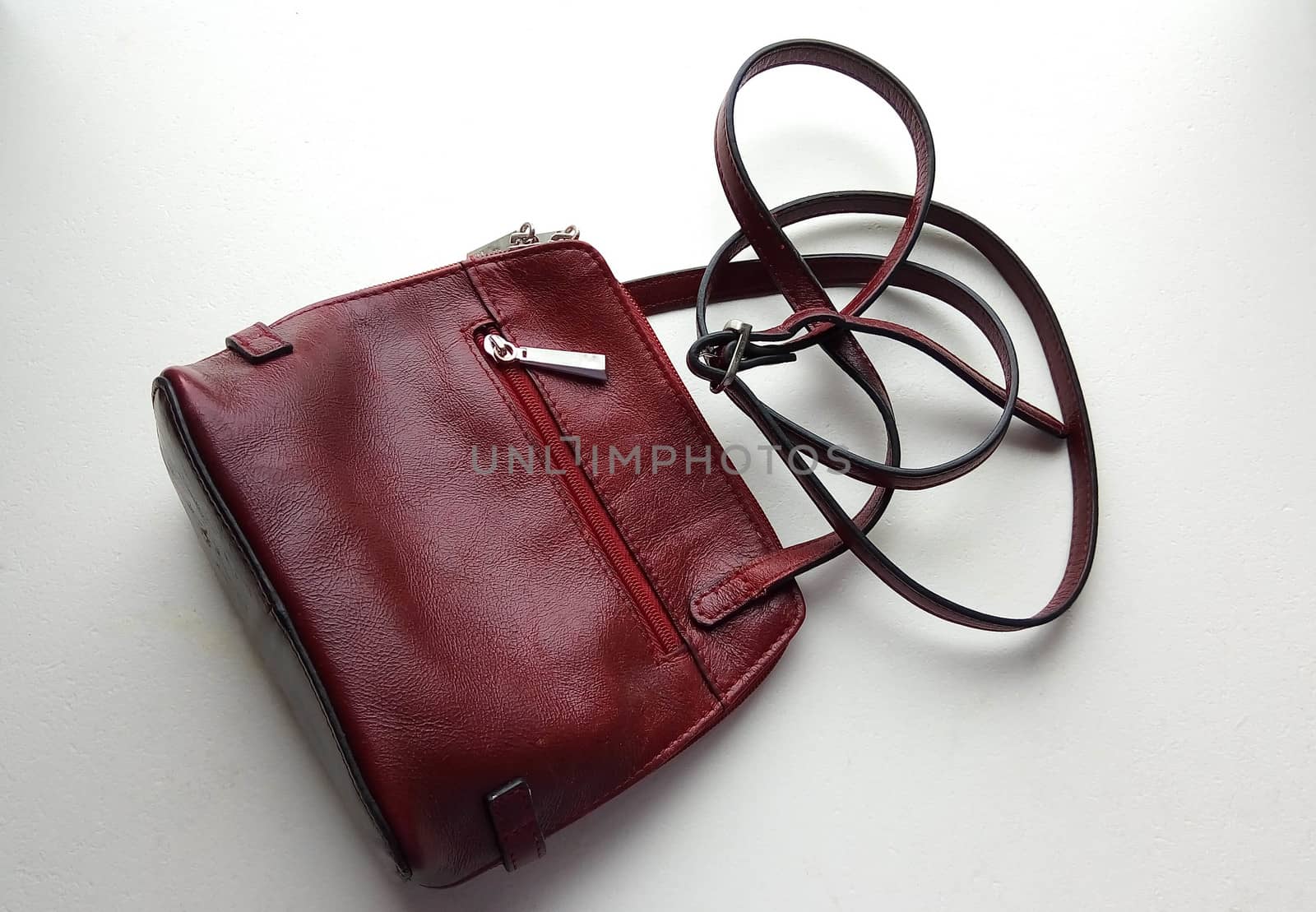 Leather handbag on white background.bag accessory case