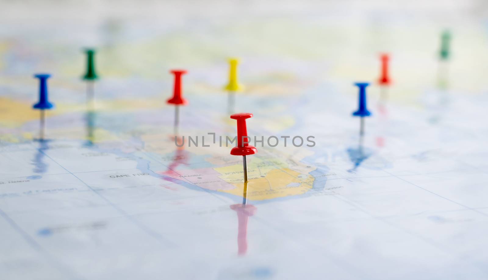 Push pin on the world map  by sompongtom