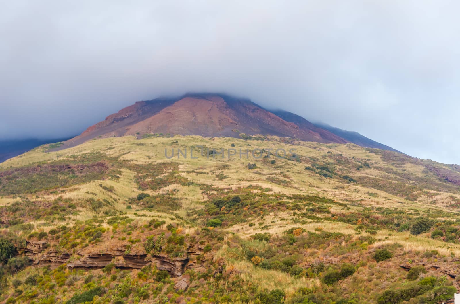 Top and slopes of the volcano of panarea outside activity that gives the name to the island