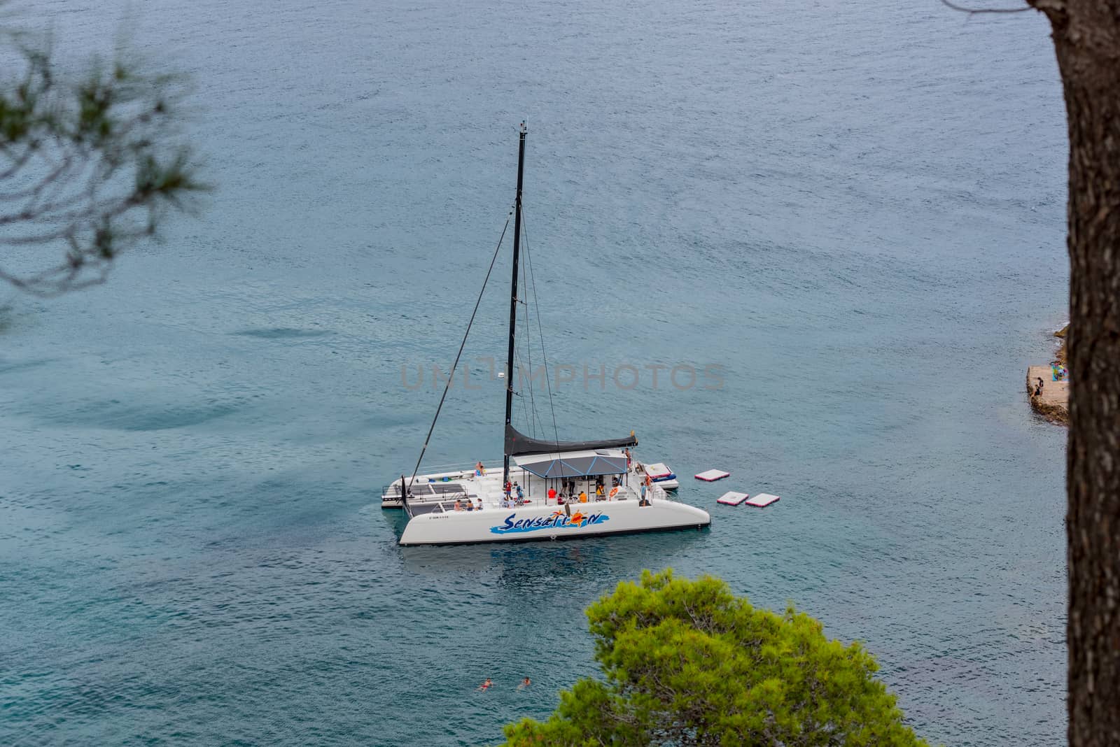 Cala Futadera, Spain : 2020 Sept 02 : Boats in the Beautiful Cala Futadera beach is one of the few remaining natural unspoiled beaches on the Costa Brava, Catalonia, Spain in summer 2020