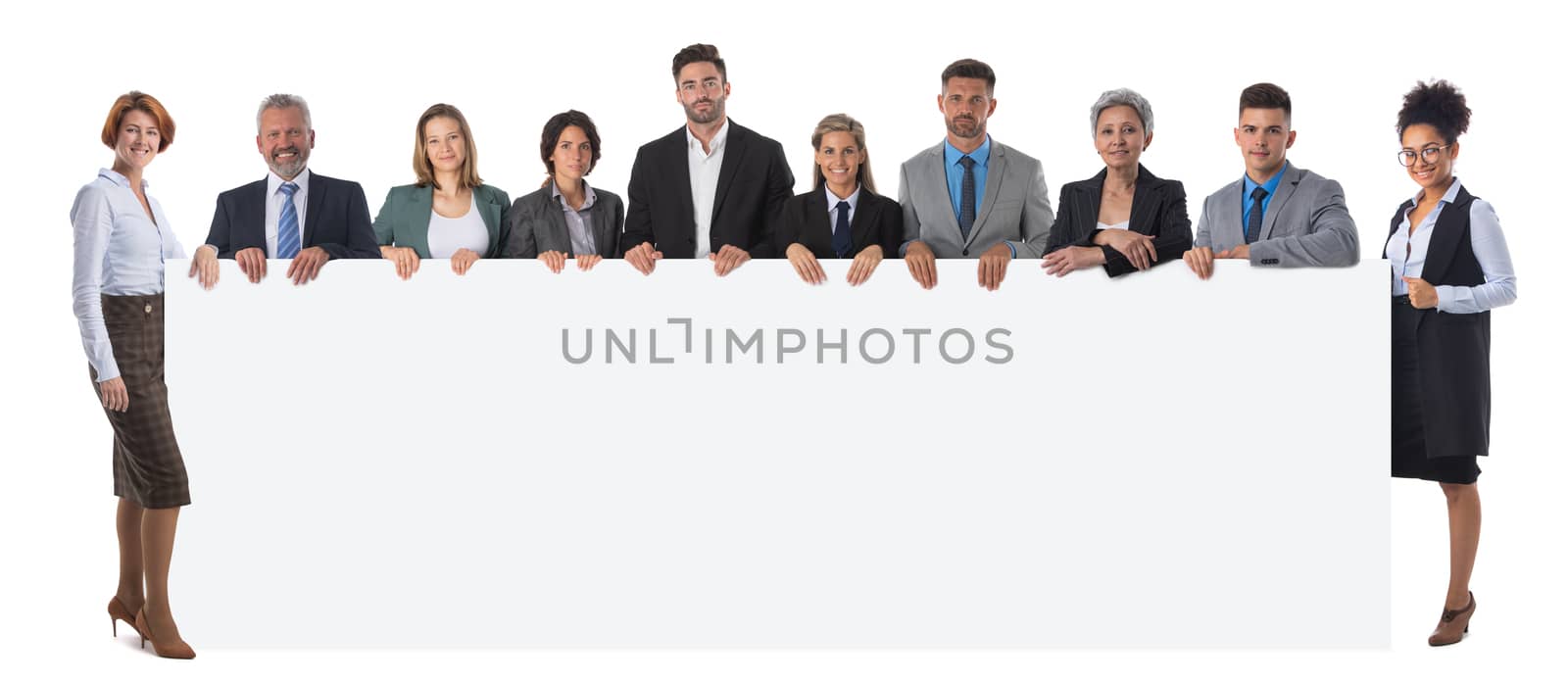 Business group with blank banner by ALotOfPeople