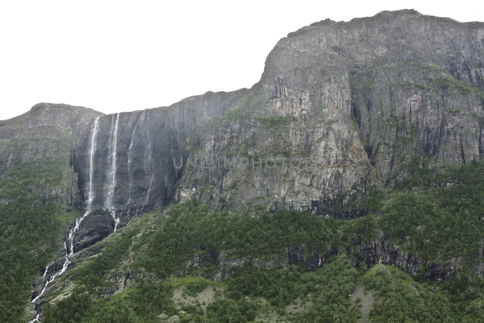 Beautiful gigantic double waterfall Hydnefossen in Hemsedal, Viken Buskerud in Norway.