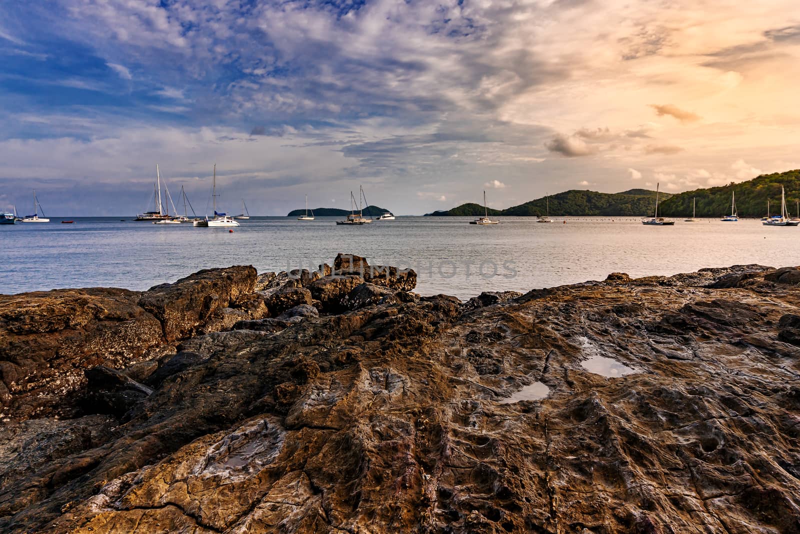 Seascape landscape nature with sky and cloud in evening light