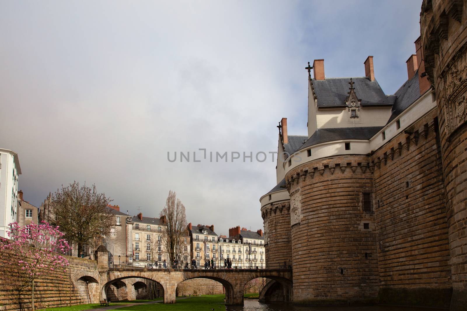 Entrance gate and bridge to Castle of the Dukes of Brittany, Nantes, France by vlad-m