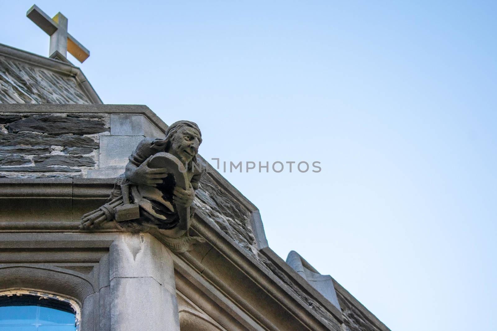 A Creepy Statue Sticking Out of a Wall at the Elkins Estate by bju12290