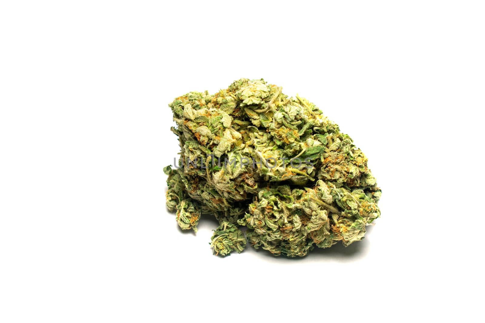 A Large and Fresh Orange and Green Cannabis Nug on a Pure White Background