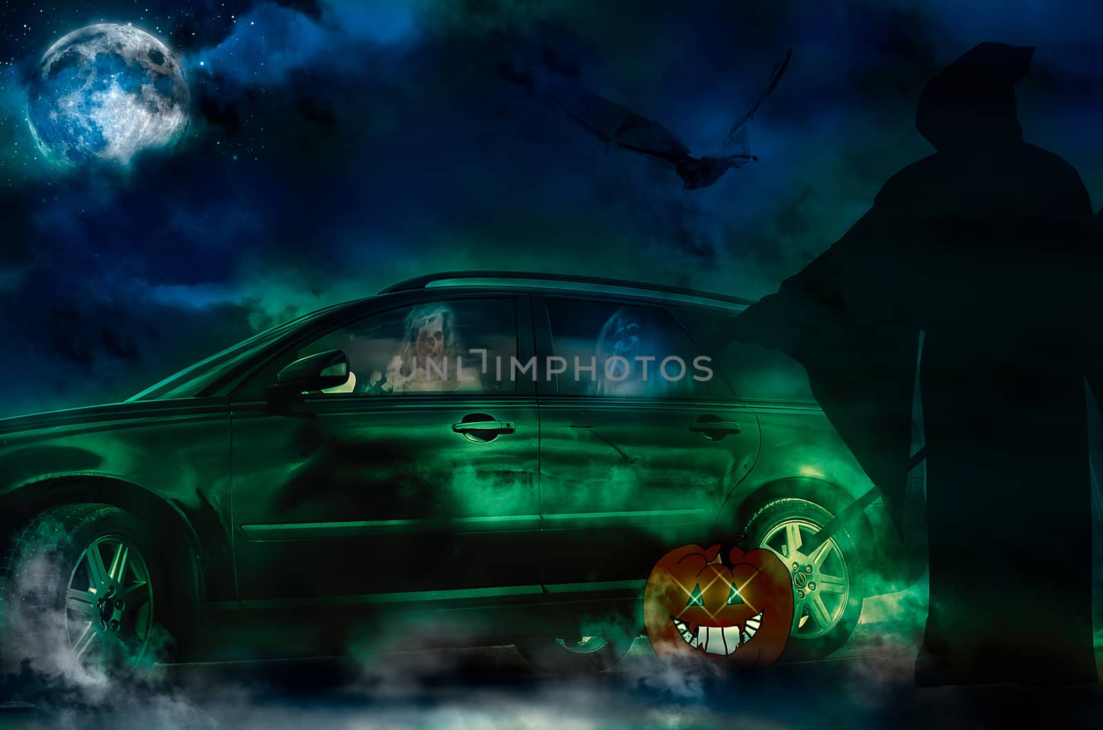 Halloween ghosts driving a new car by KajaNi