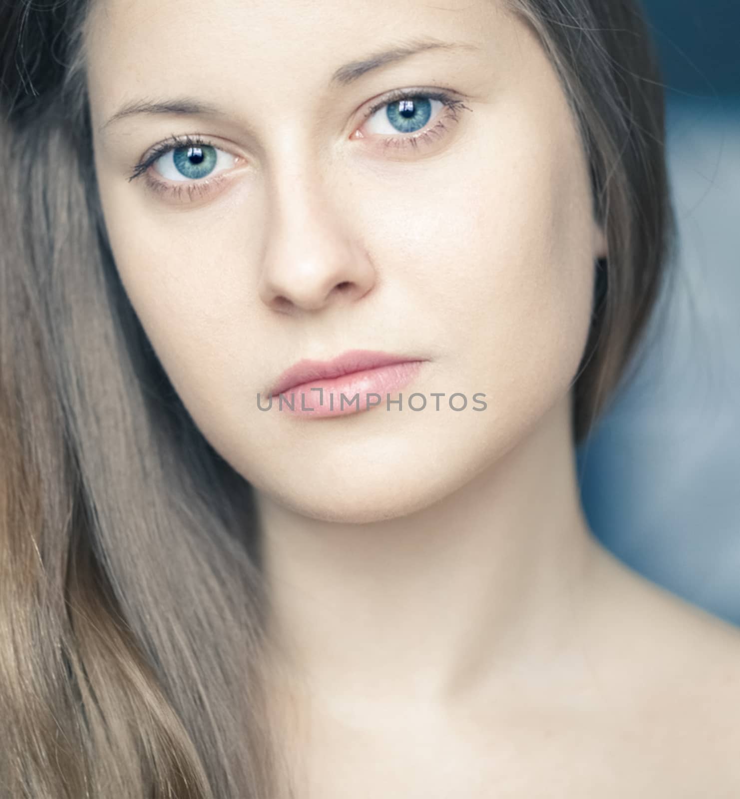 Woman as closeup beauty face portrait, young girl with natural makeup look and long hairstyle for female hair care, cosmetic or skincare brand by Anneleven