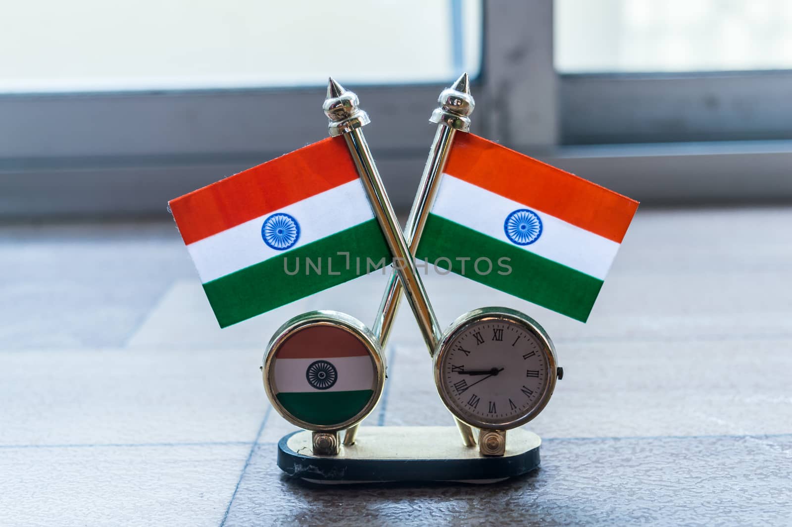 Indian flag clock. Indian Flag and Table Clock Flag. Flag with Golden Clock with Oval Shape Stand useful for Car Dashboard Desk Office Table Decoration. Home Decor Use and Gift object.