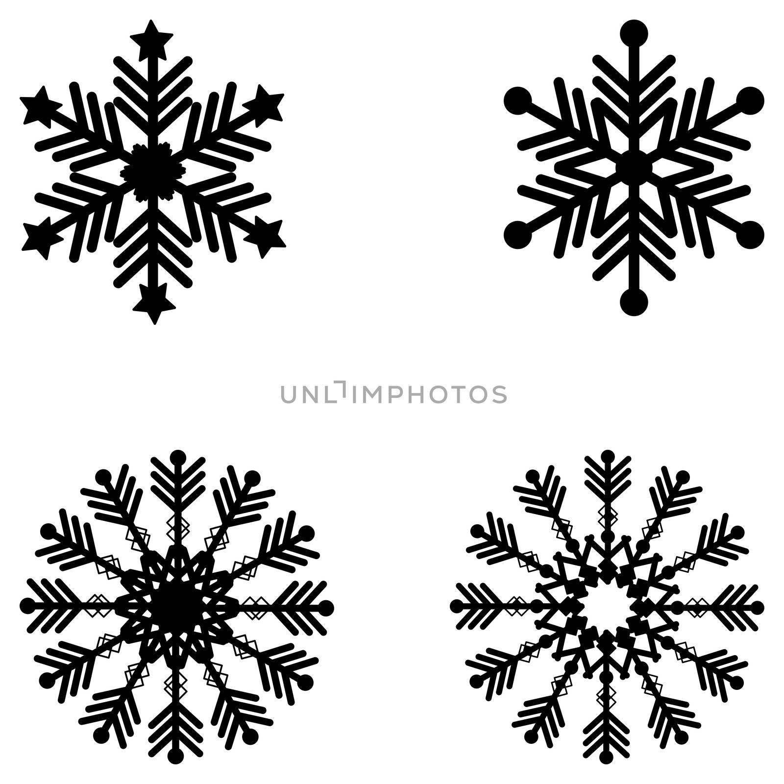 Paper cutout snowflakes isolated on white background. Winter christmas decoration. Black paper decoration template for scrapbooking, laser cutting, cut out printers, wood. by Nata_Prando