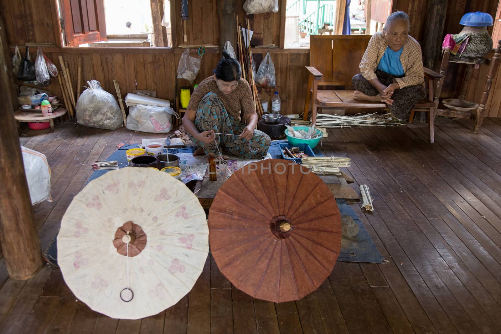 Inle Lake, Myanmar 12/16/2015 traditional paper making workshop in floating village. High quality photo