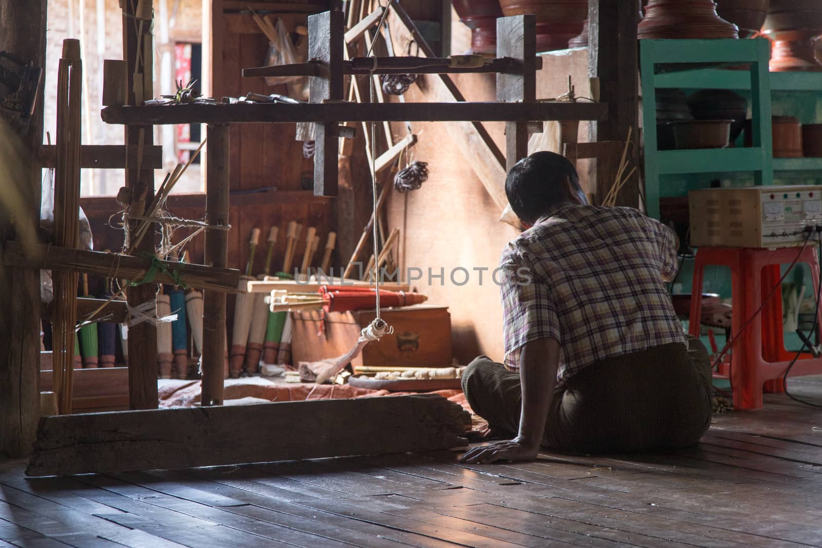 Inle Lake, Myanmar 12/16/2015 traditional paper making workshop in floating village. High quality photo