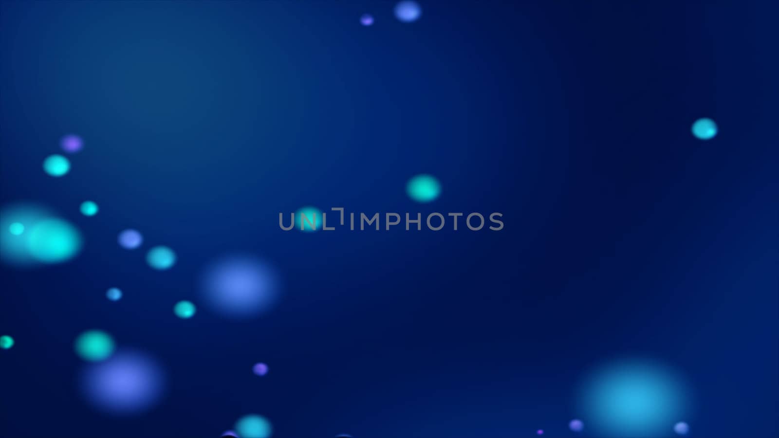 Dark blue bokeh background with blurred glowing bluish spheres. Unfocused blue bokeh background for blurry background