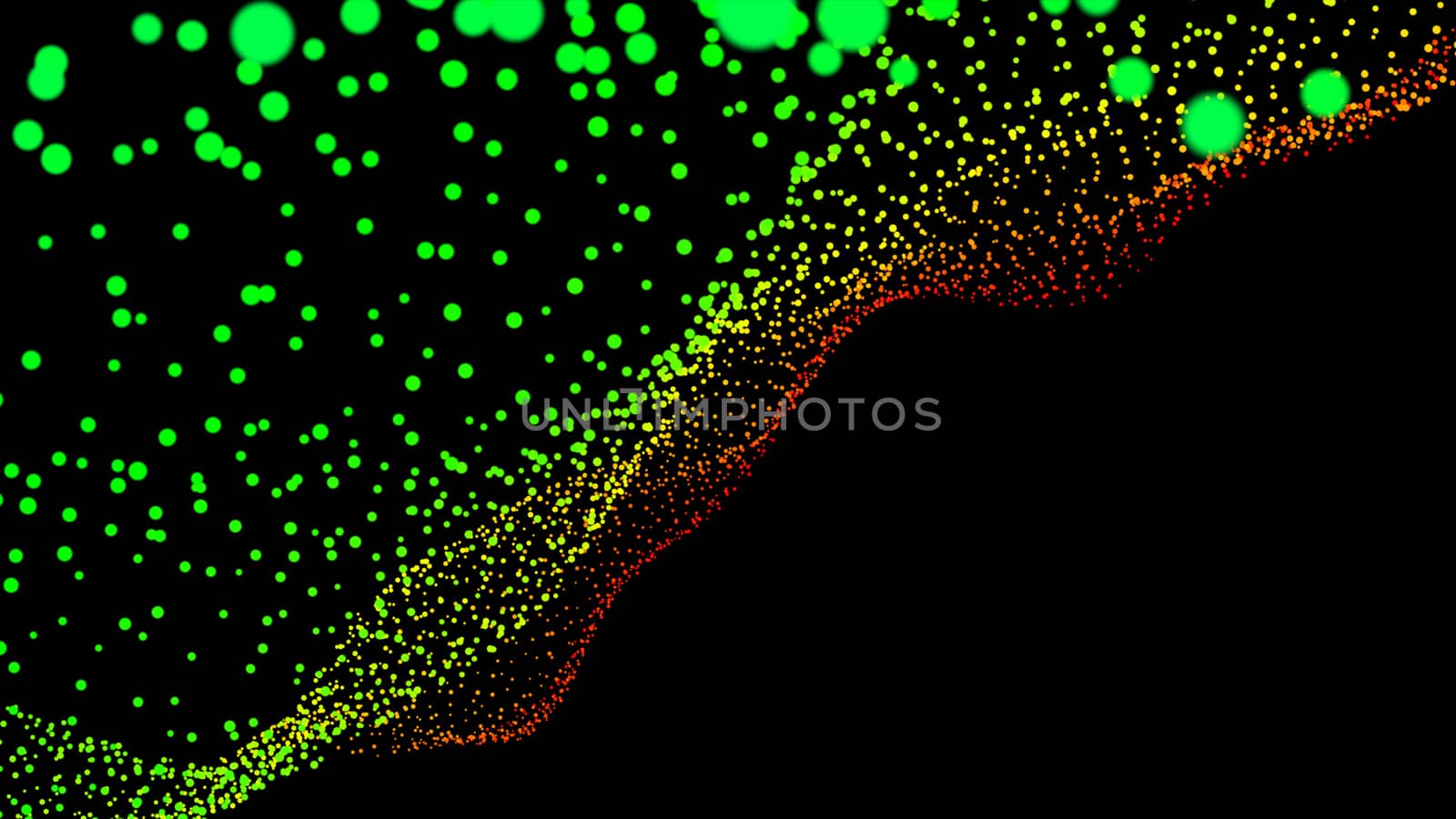 Black abstract texture background with glittery colored shiny bokeh spheres. Sparkling glittered particles on black background for placard, banner and greeting cards.