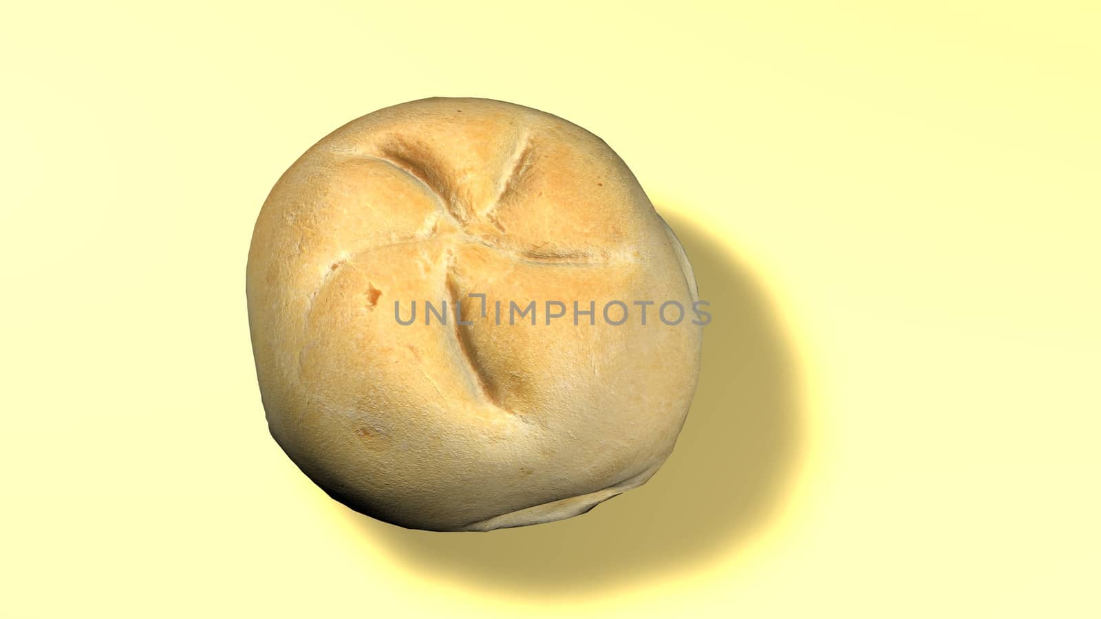 Homemade bread isolated on a background. Closeup view of bread roll with shadow under light.