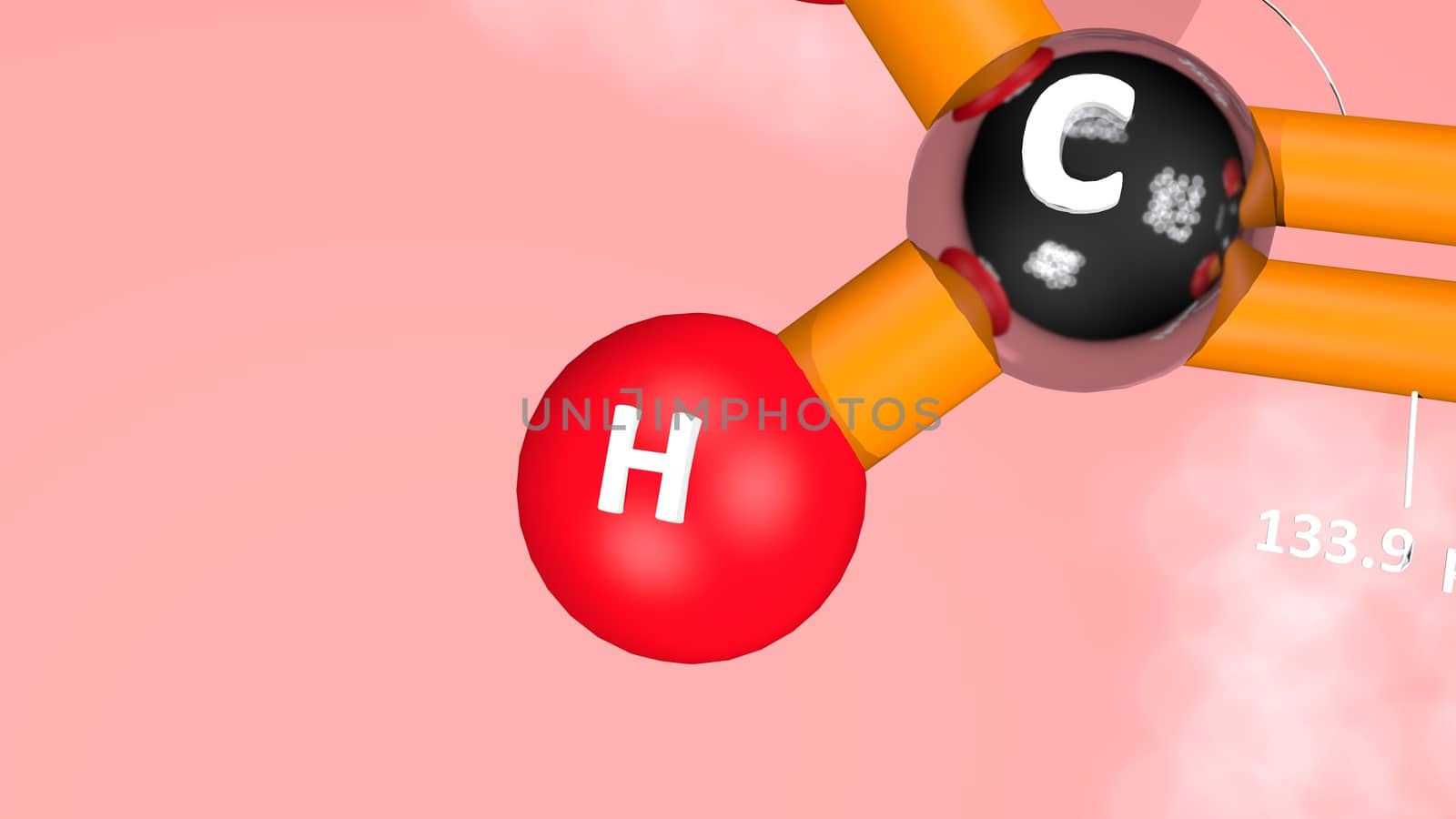 3d illustration of molecule model. Science background with chemical formulas against colored background