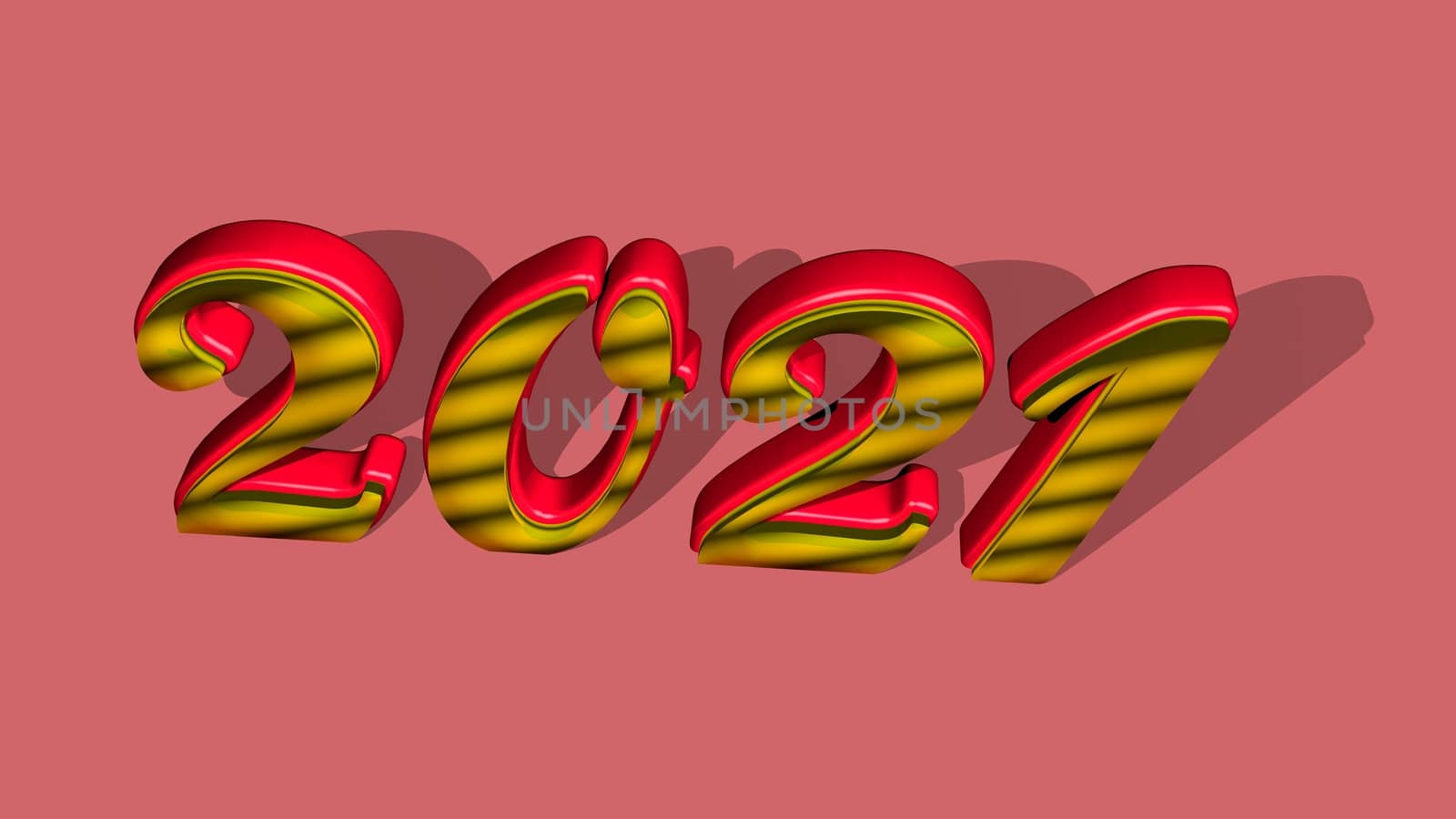 3D pure golden, solid shining text "2021" with pink background. 3D rendered