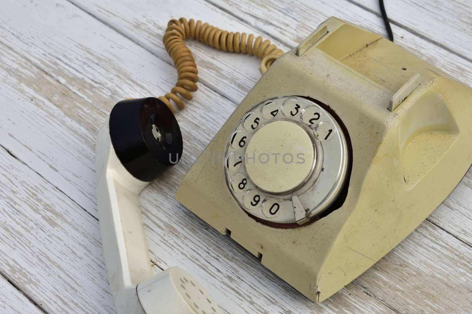 old rotary dial phone, off-hook
