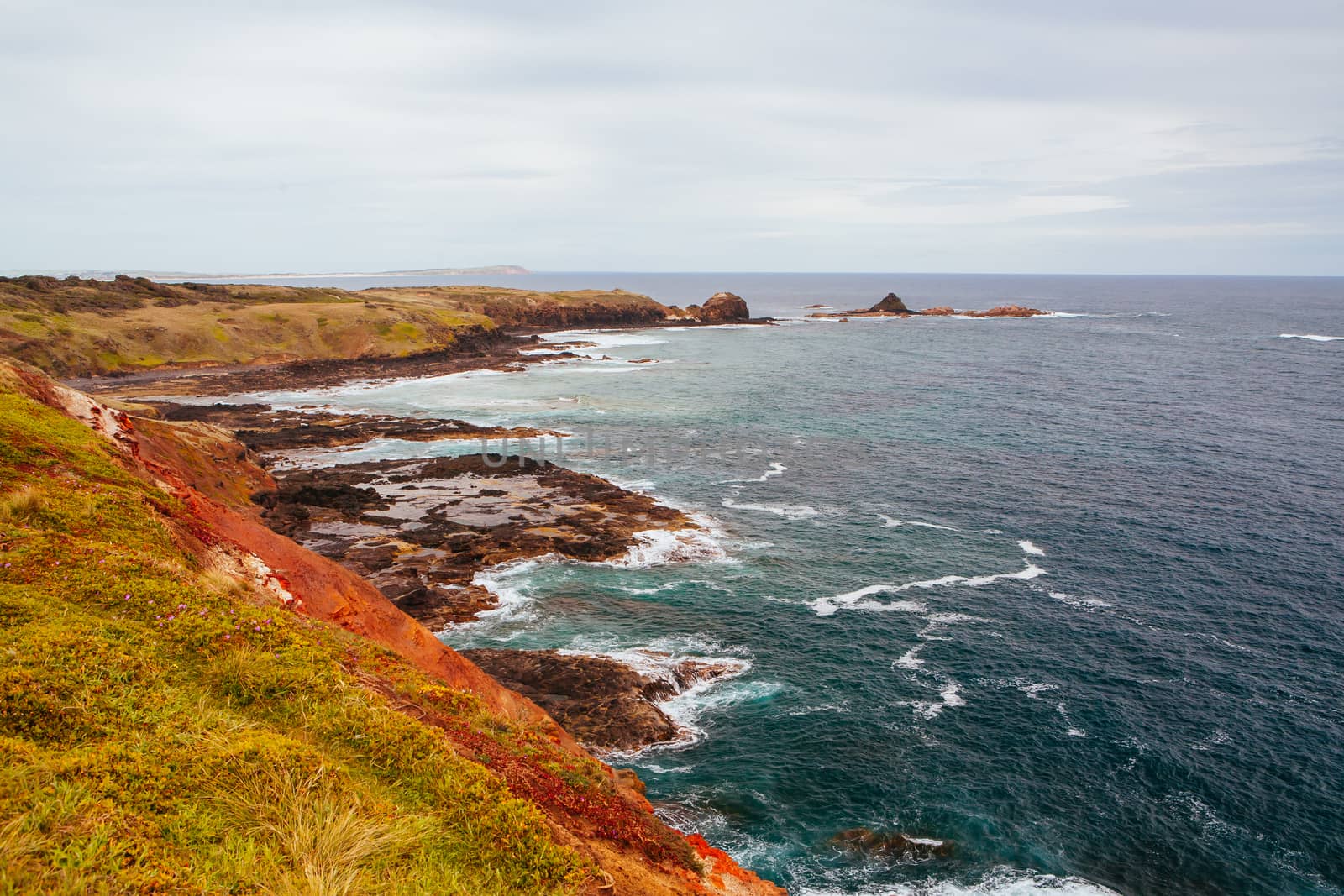Pyramaid Rock and surrounding landscape in Philip Island, Victoria, Australia