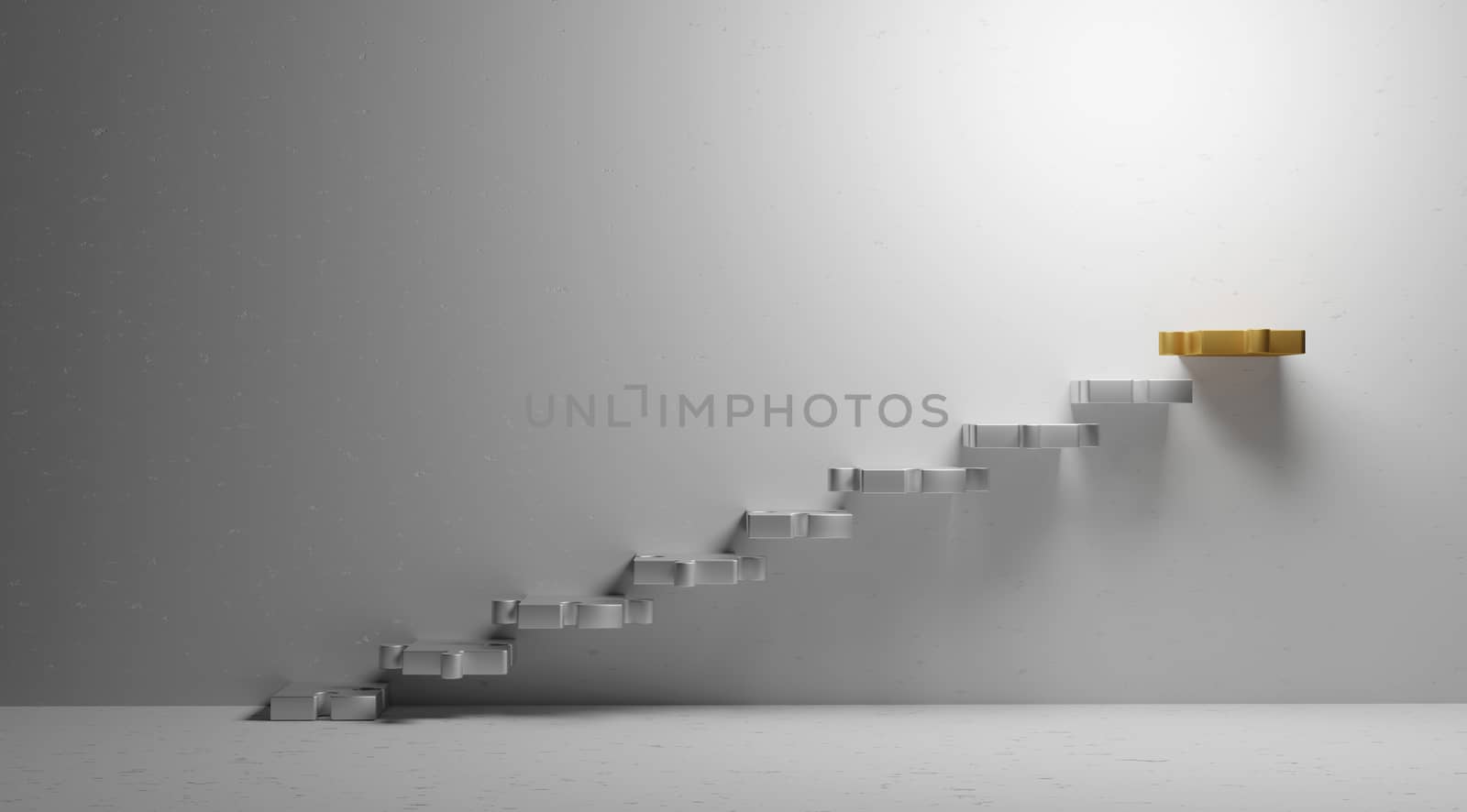 Business concept design of luxury metal stairs jigsaw puzzle with copy space minimal style 3d render